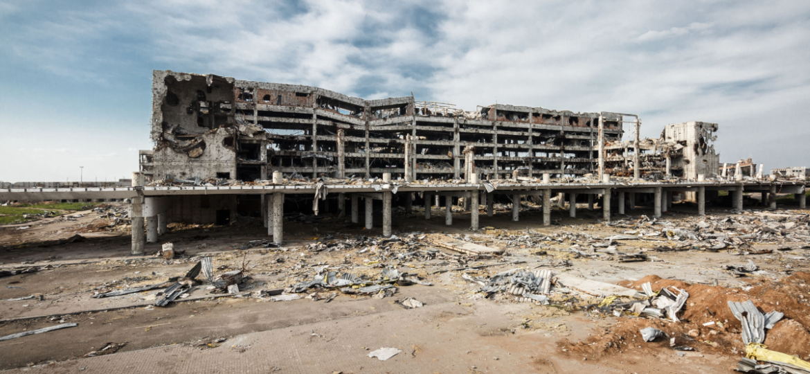 Wide,Angle,View,Of,Donetsk,Airport,Ruins,After,Massive,Artillery