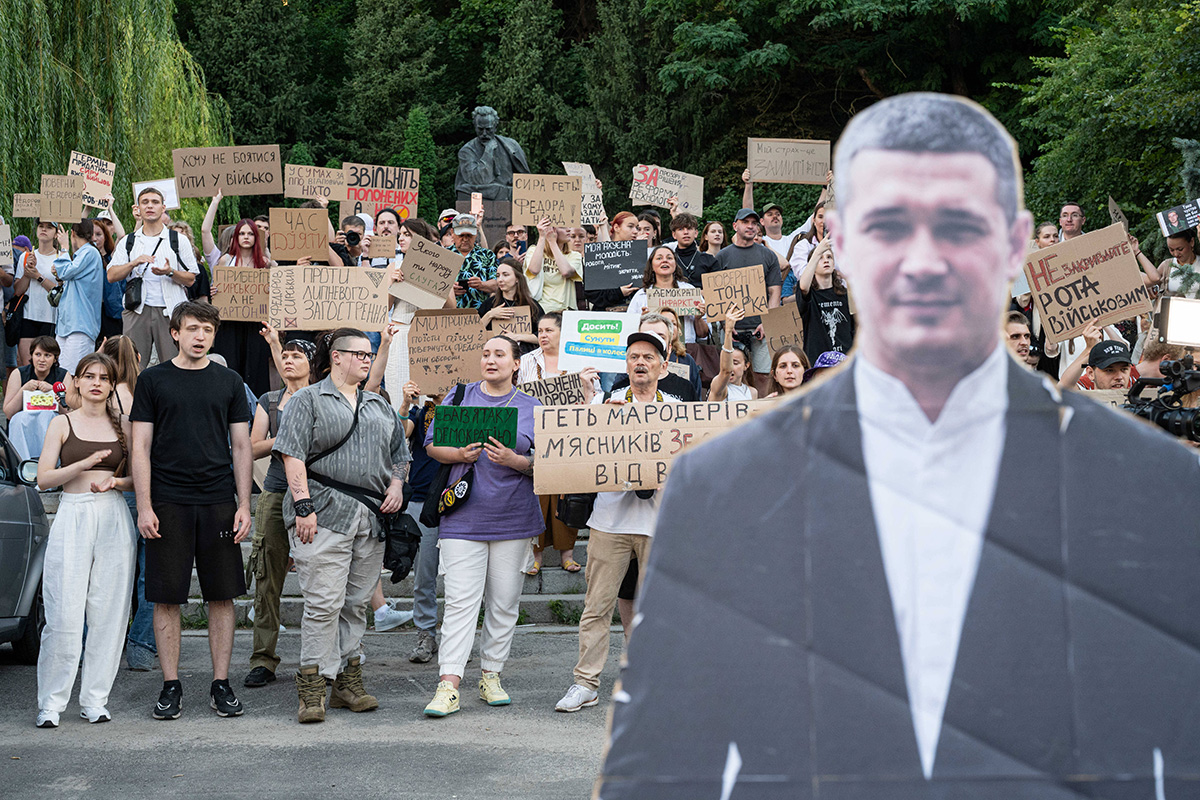 Protestaktion gegen die Entlassung von Mychajlo Fedorow in Kyjiw