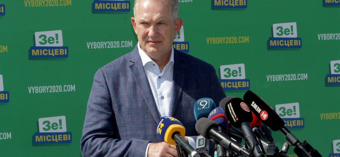 DNIPRO, UKRAINE - AUGUST 26, 2020 - Head doctor of the Mechnikov Regional Clinical Hospital Serhii Ryzhenko speaks to th