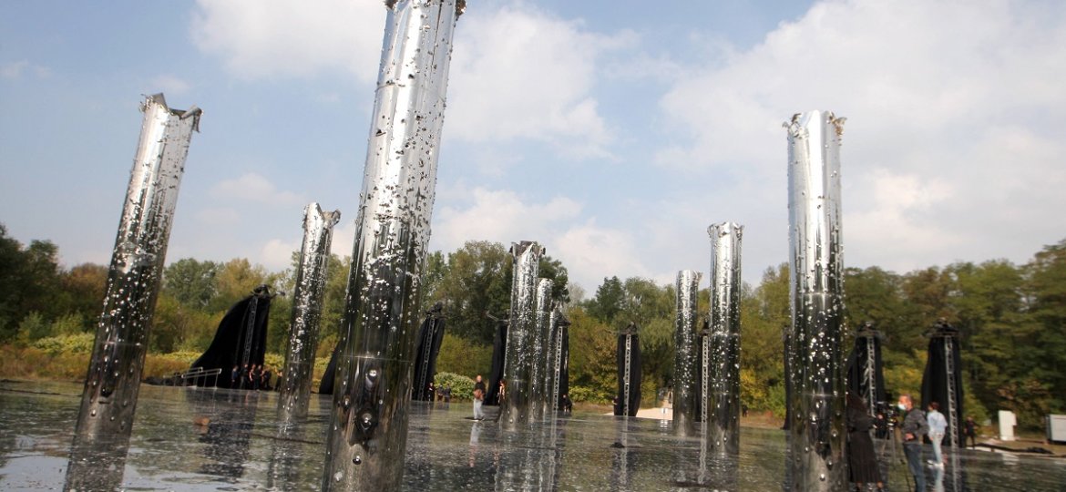 KYIV, UKRAINE - SEPTEMBER 29, 2020 - The Mirror Field audio and visual installation is pictured at the Babyn Yar Nationa