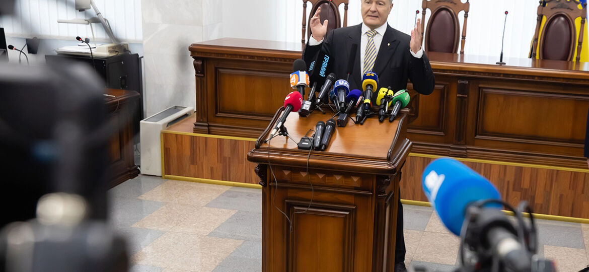 Fünfter Präsident der Ukraine, Petro Poroschenko, vor dem Appellationsgericht der Stadt Kyjiw
